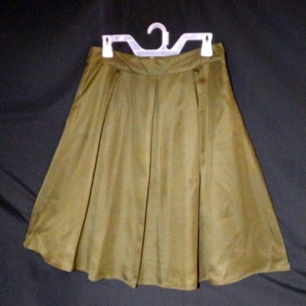 Yige A-Line Army Green Vintage Style Pleated Lined Skirt With Pockets Size 10
